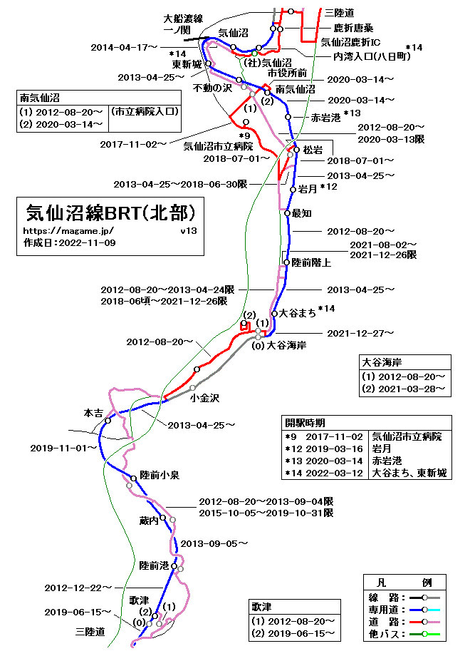 気仙沼線BRT(北部)路線図