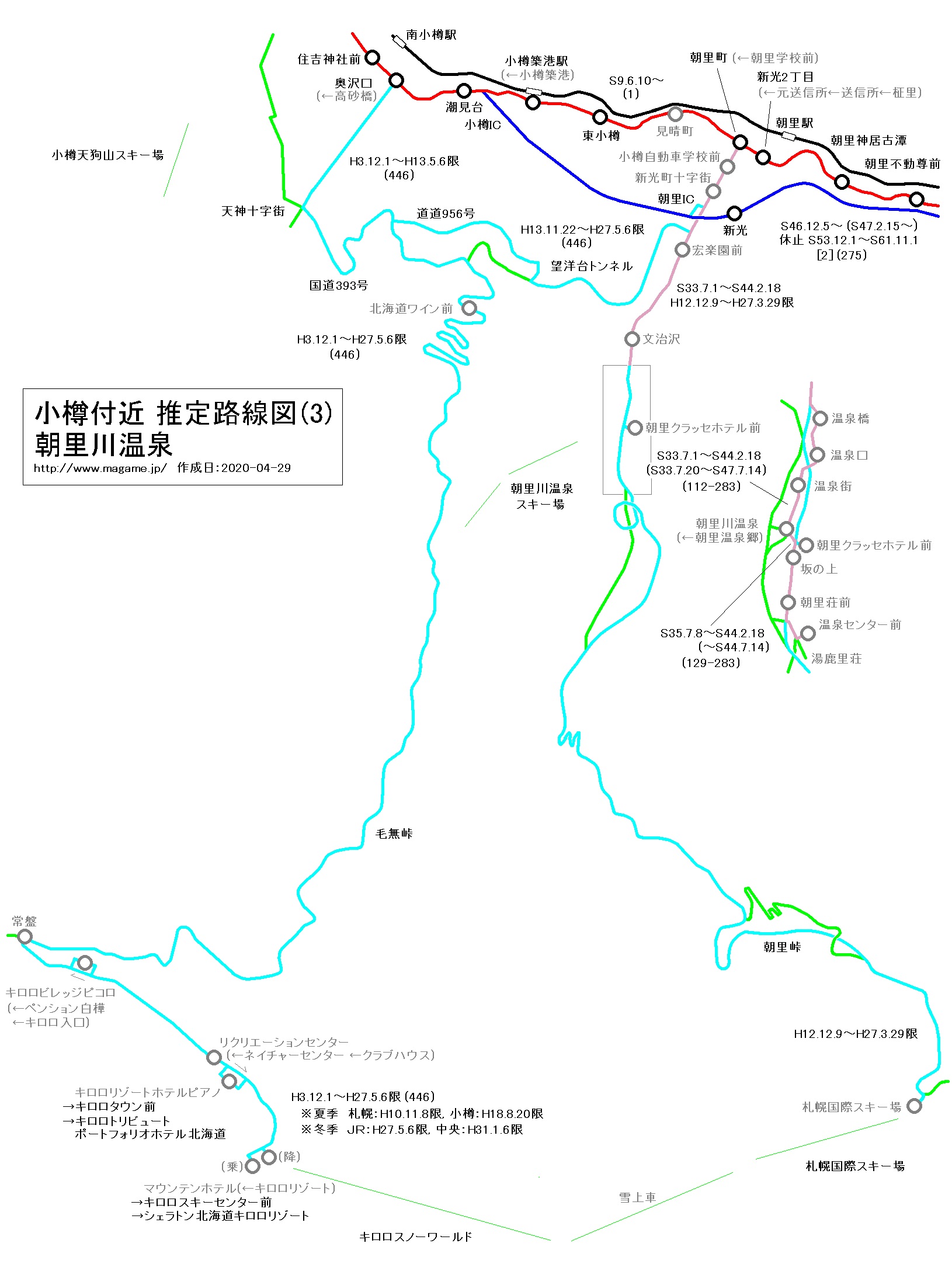 小樽付近 推定路線図(3) 朝里川温泉