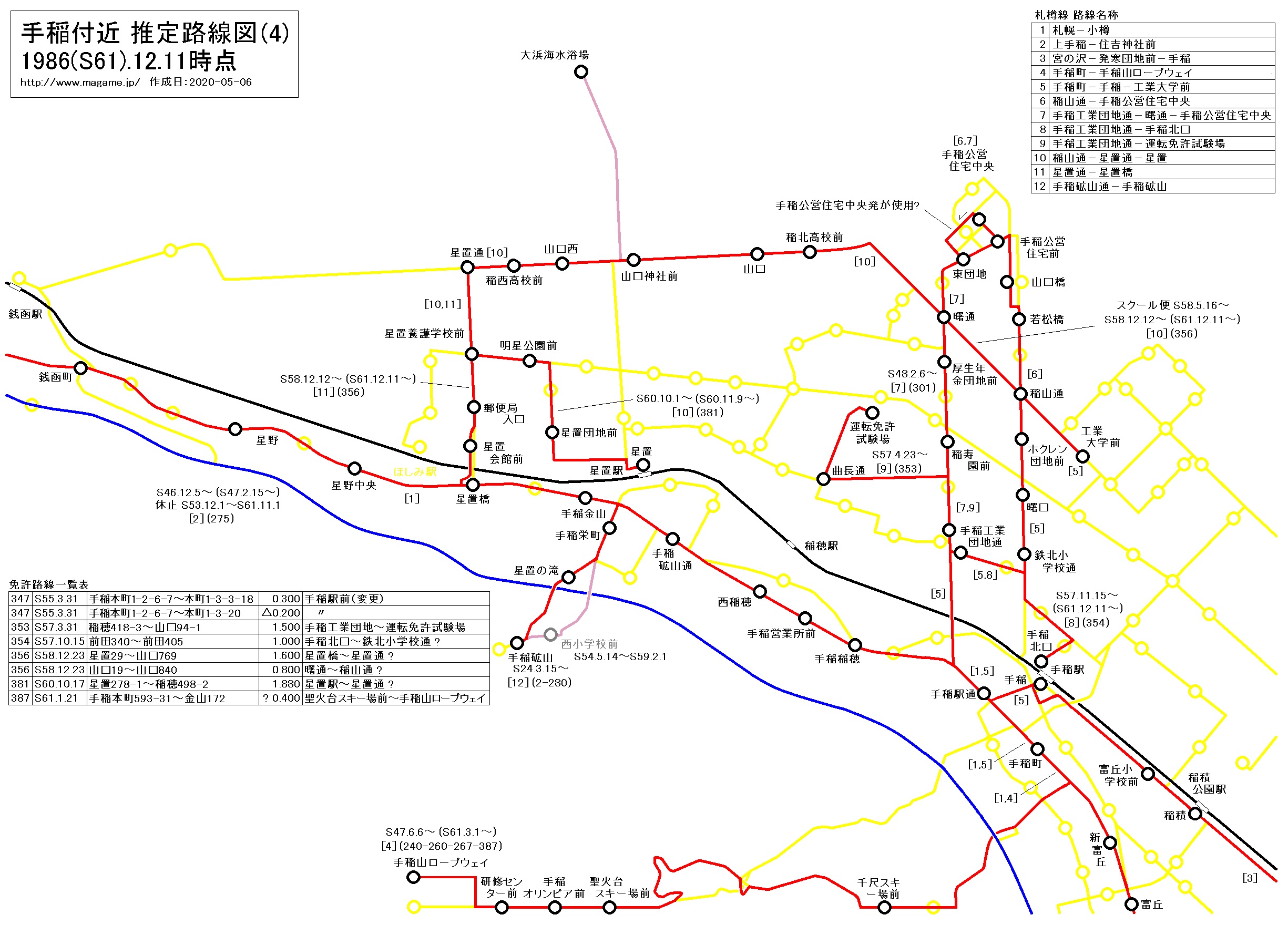 手稲付近 推定路線図(4) 1986(S61).12.11時点