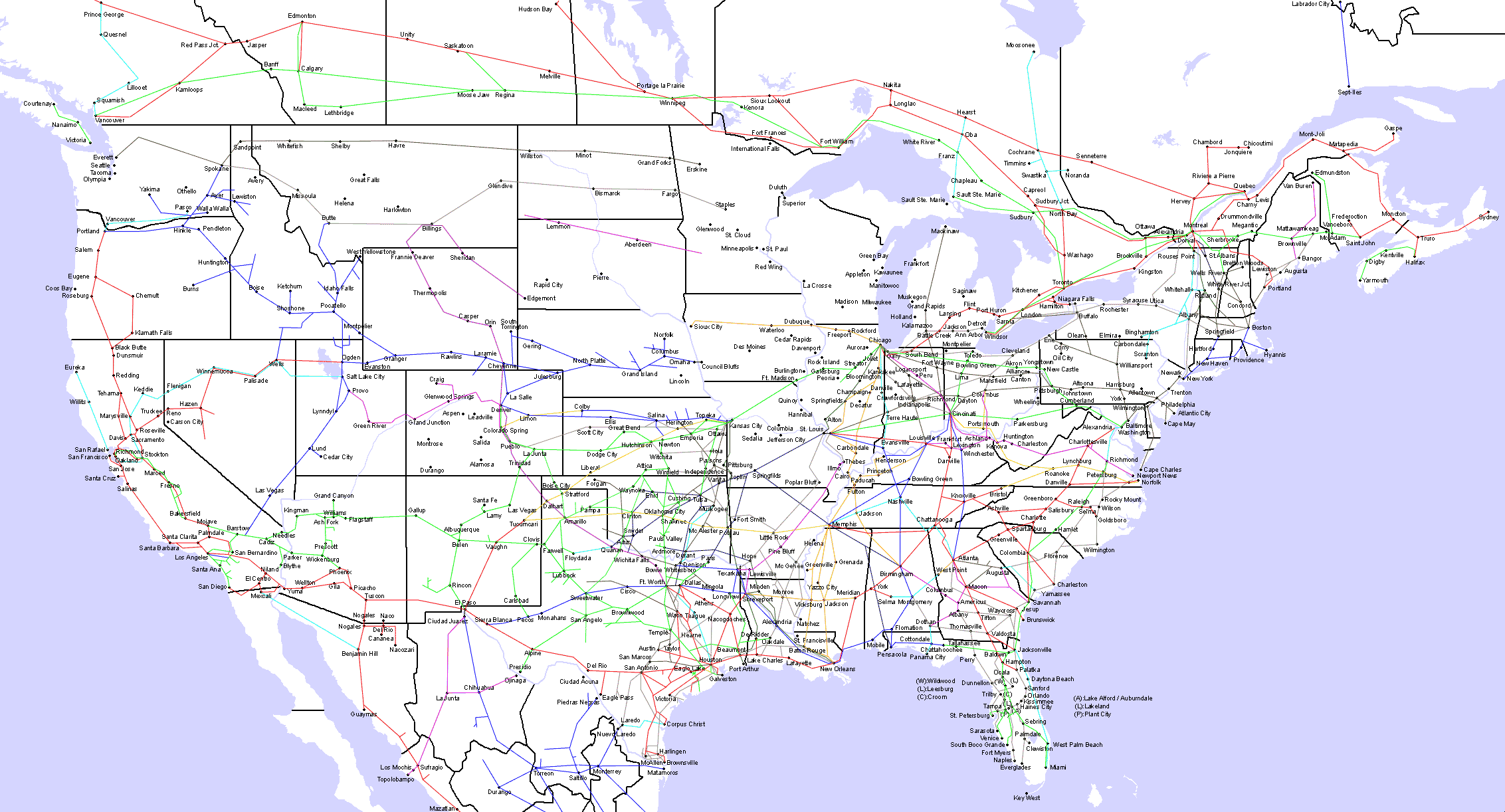 Heavy Railway Map of North America in Feb 1947